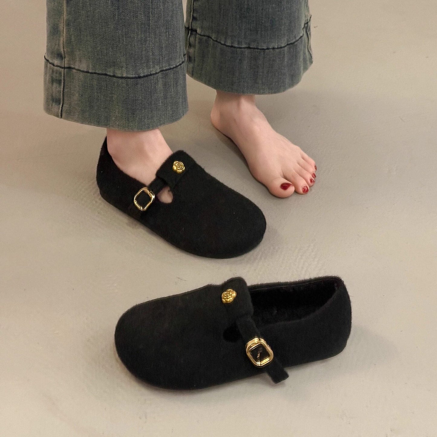 Damen Filzschuhe Elegante Schnalle Warm