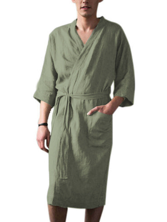 Herren Leinenbademantel Lässig Bequem Sommer