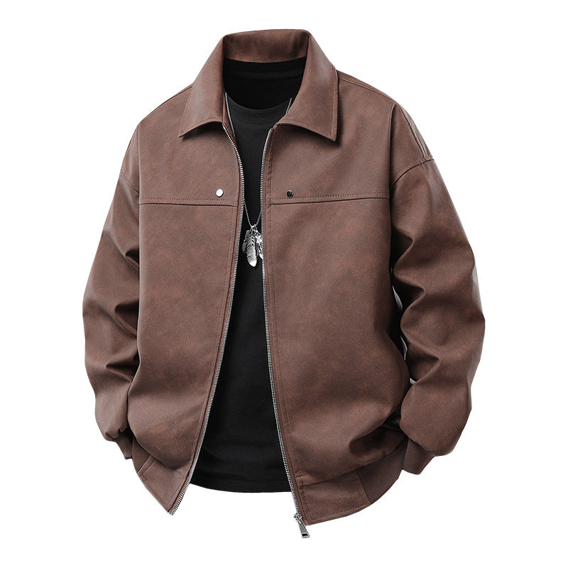 Herren Kunstlederjacke Lässig Reißverschluss Taschen Modern
