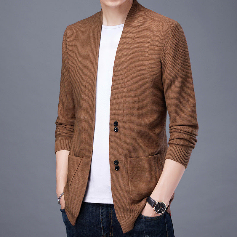 Herren Strickjacke Lässig Mit Taschen und Schalkragen