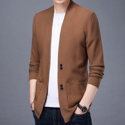 Herren Strickjacke Lässig Mit Taschen und Schalkragen