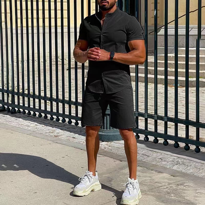 Herren Kurzarmhemd Sportlich mit Eckkragen und Shorts - BerlinGlamour