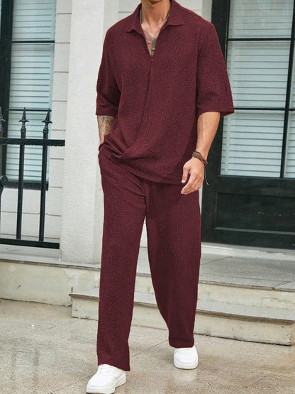 Herren Freizeitanzug Bequem Relaxed Fit mit Struktur Oberteil und Weite Hose