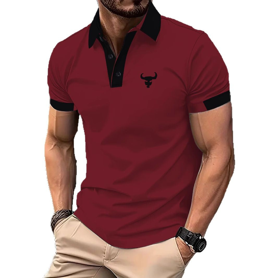 Herren Poloshirt Modern mit Kontrastkragen und Stickerei