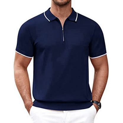 Herren Polo Kurzarm Fein Modern mit Reißverschluss