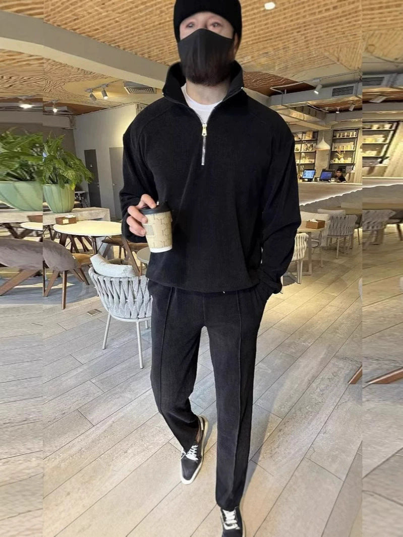 Herren Fleece Pullover Langarm Modern Kurzreißverschluss