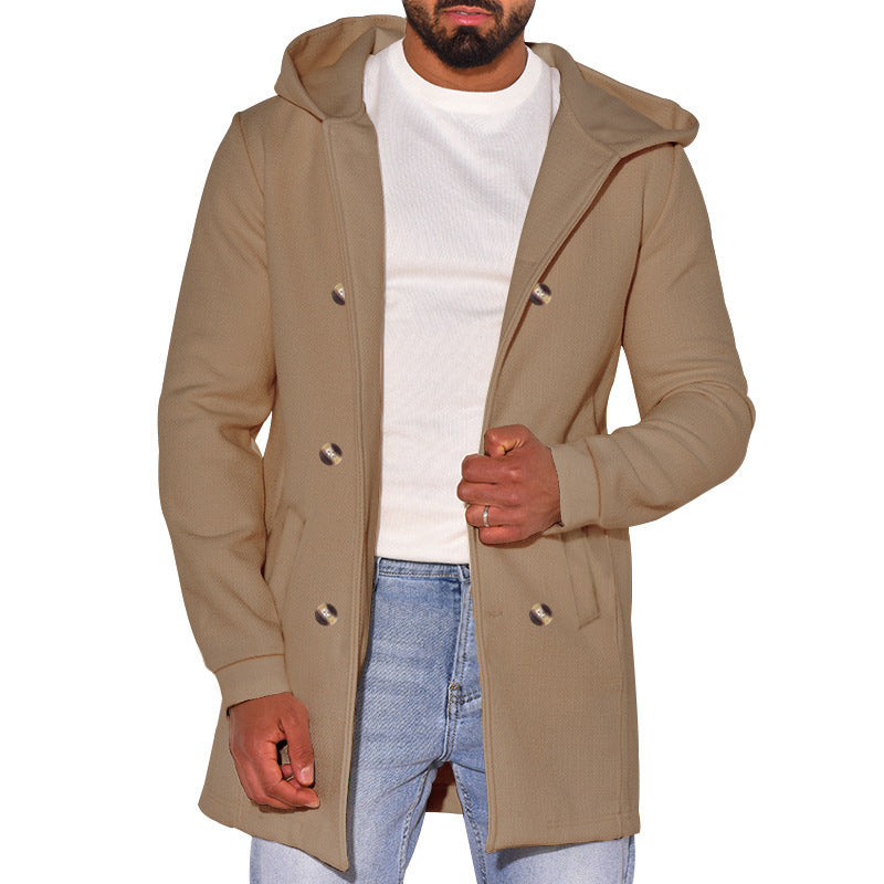 Herren Mantel Modern mit Abnehmbarer Kapuze und Doppelknopf