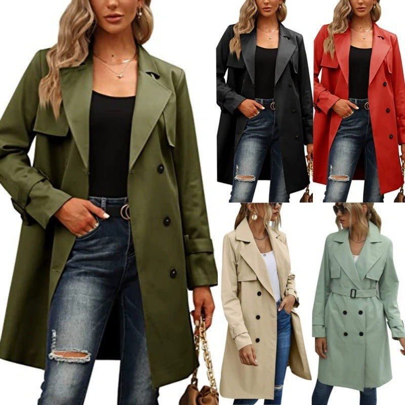 Damen Trenchcoat Eleganter Kragen Schmal