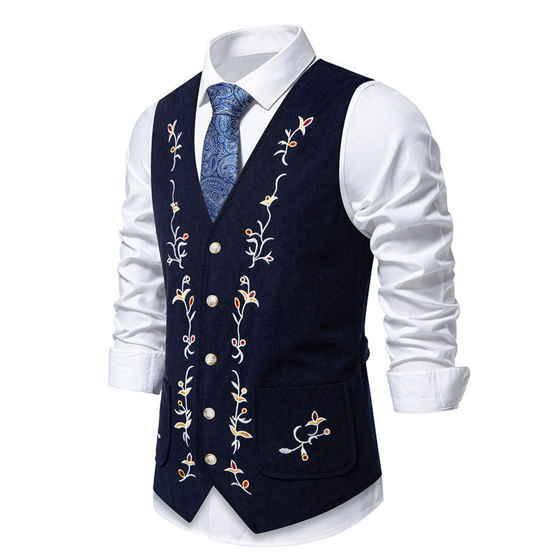 Herren Weste Elegant Blumenmuster Mit Taschen