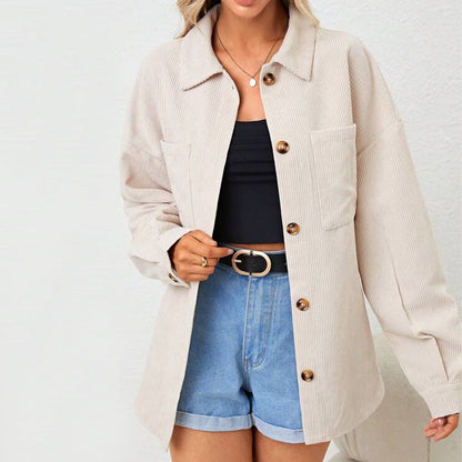 Damen Cordjacke Oversize Lässig Knöpfbär - BerlinGlamour