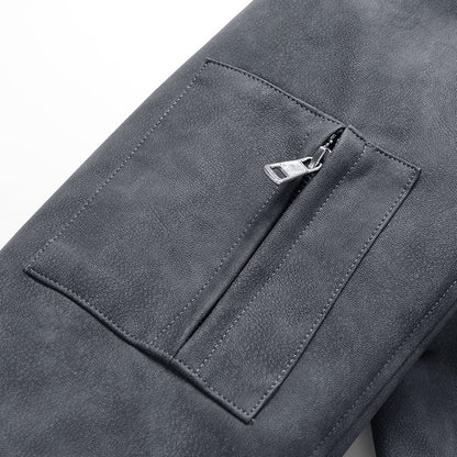 Herren Lederjacke Biker Style Schwarz mit Taschen