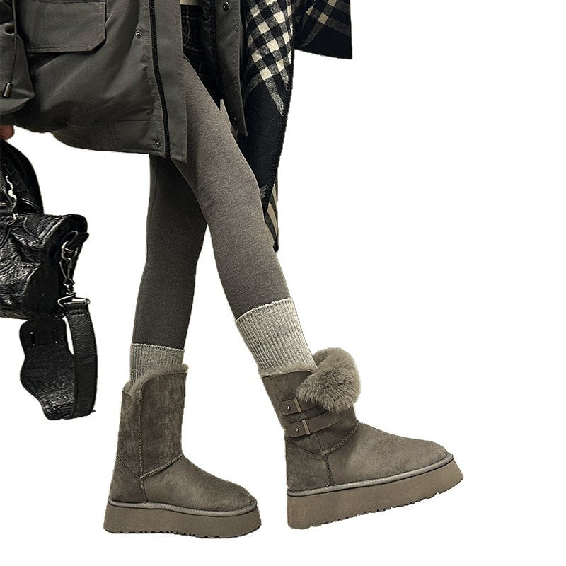 Damen Winterstiefel Kuschelig Weich mit Riemen Soft Innenschuh