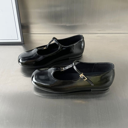 Damen Ballerinas Elegante Riemen Schuhe Glanzleder