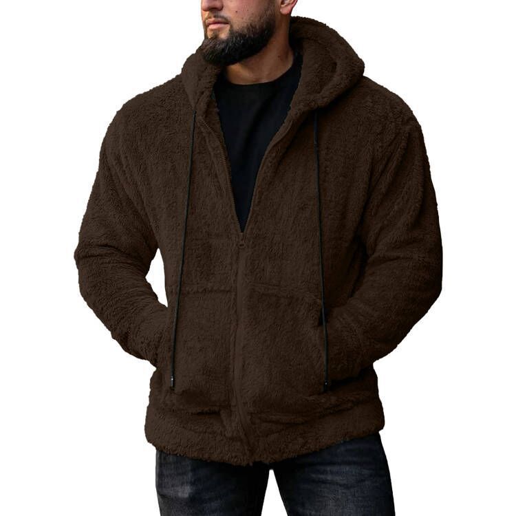 Herren Fleecejacke Warm Kapuze Taschen Sportlich