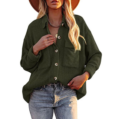Damen Strickjacke Lässig mit Knöpfen und Taschen