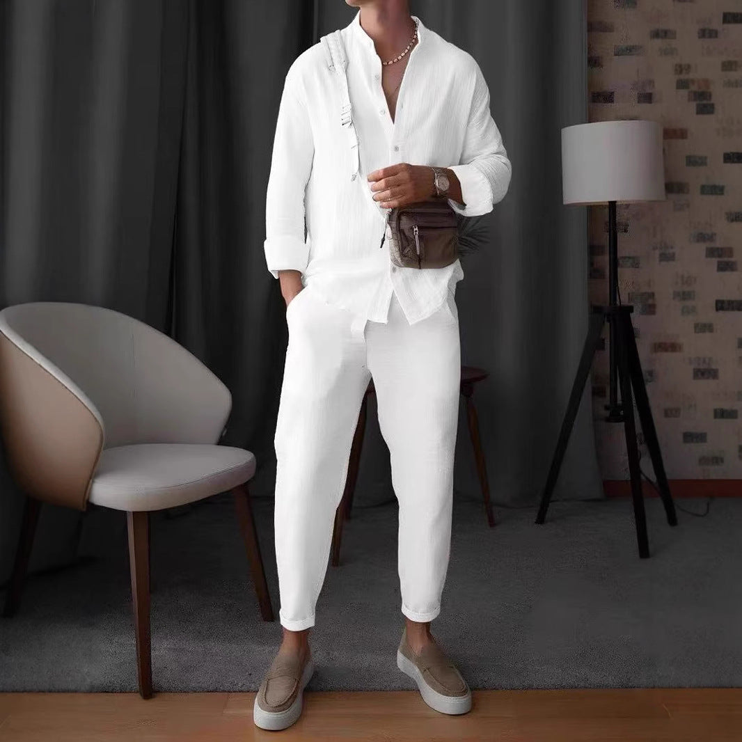 Herren Langarmhemd Elegantes Strukturiertes Design Knöpfe