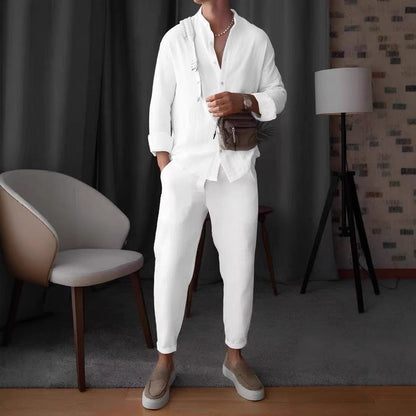Herren Langarmhemd Elegantes Strukturiertes Design Knöpfe