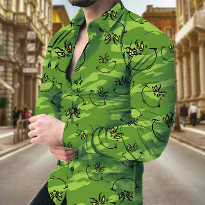 Herren Hemd Langarm Blattmuster Modern Trendy