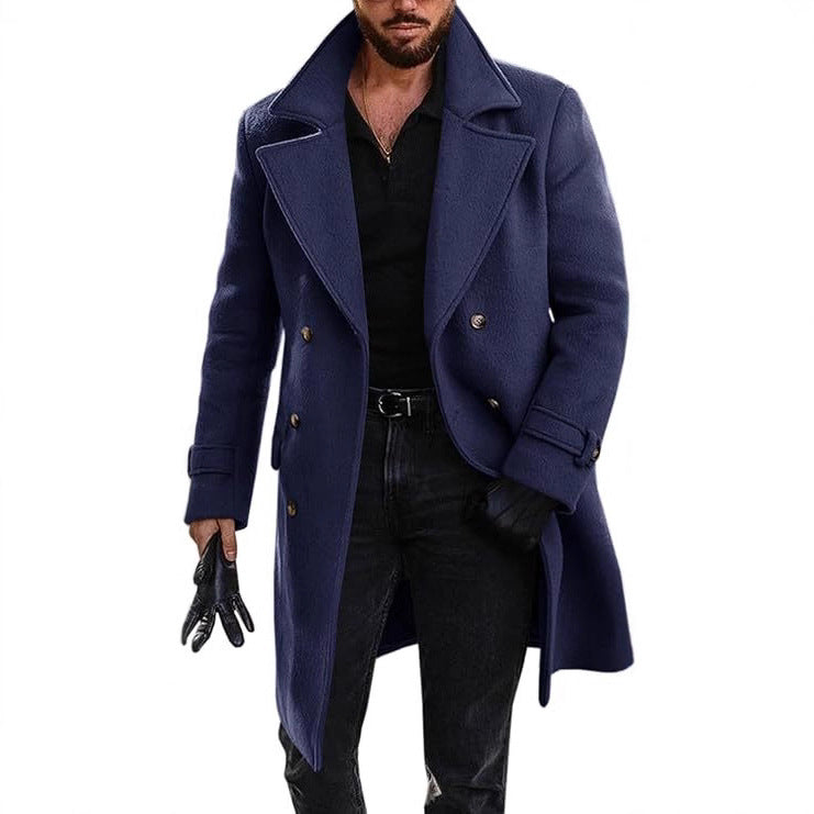 Herren Langmantel Eleganter Doppelknopf Schwarz