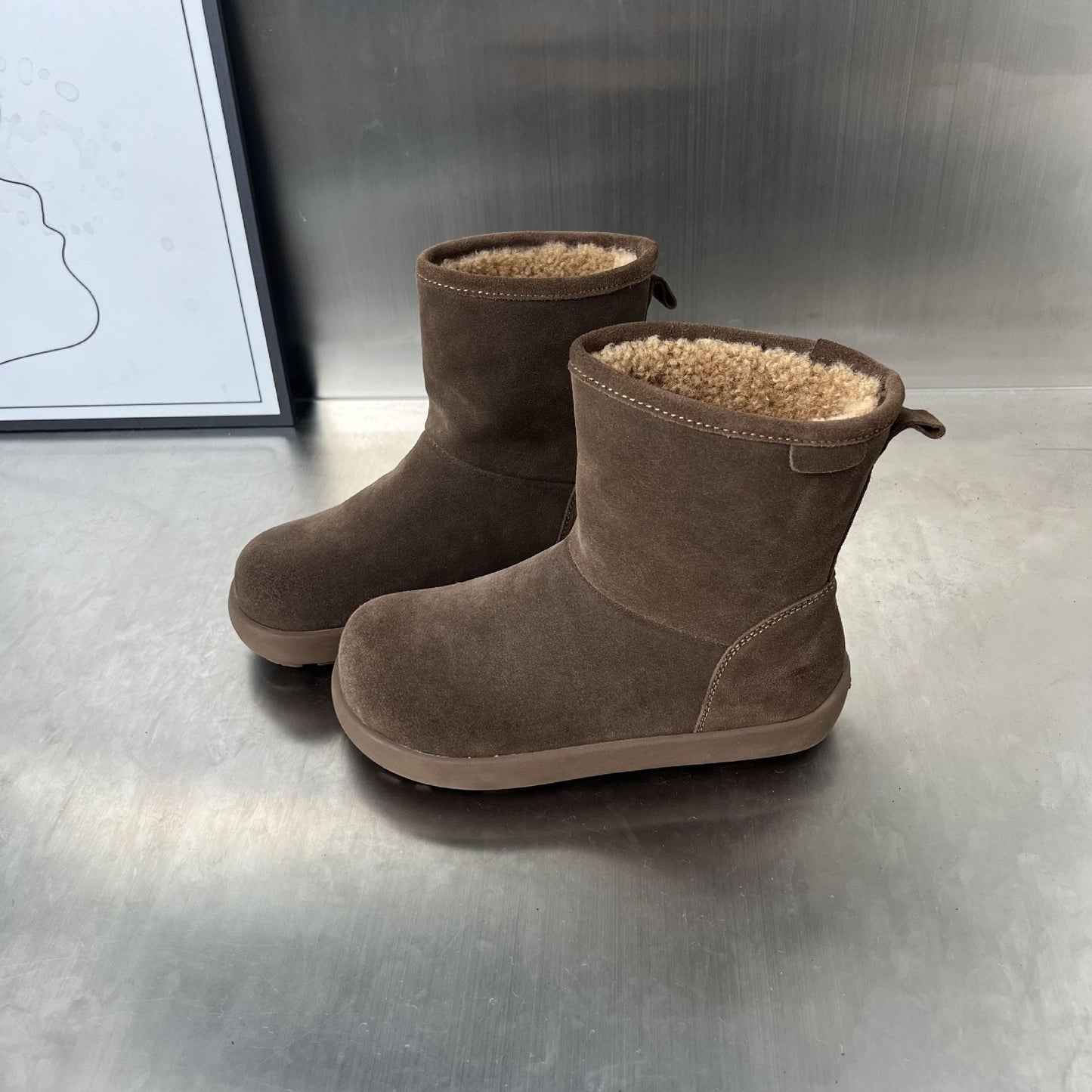 Damen Winterstiefel Weiches Wildleder Fleecegefüttert Warm