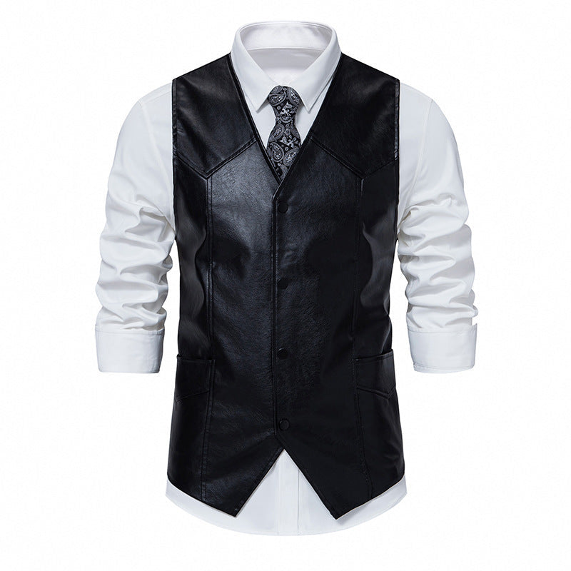 Herren Lederweste Elegant mit Taschen Schwarz Ledermantel