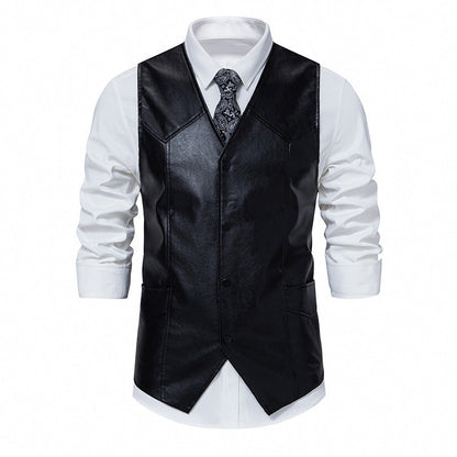 Herren Lederweste Elegant mit Taschen Schwarz Ledermantel