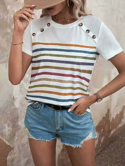 Damen T-Shirt Gestreift Rundhals Modern