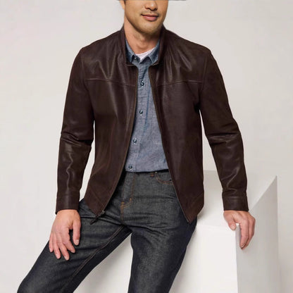 Herren Lederjacke Modern Schnitt Strukturiert Schwarz