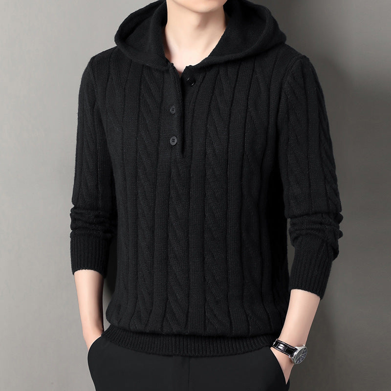 Herren Kapuzenpullover Strickoptik Grau Modern
