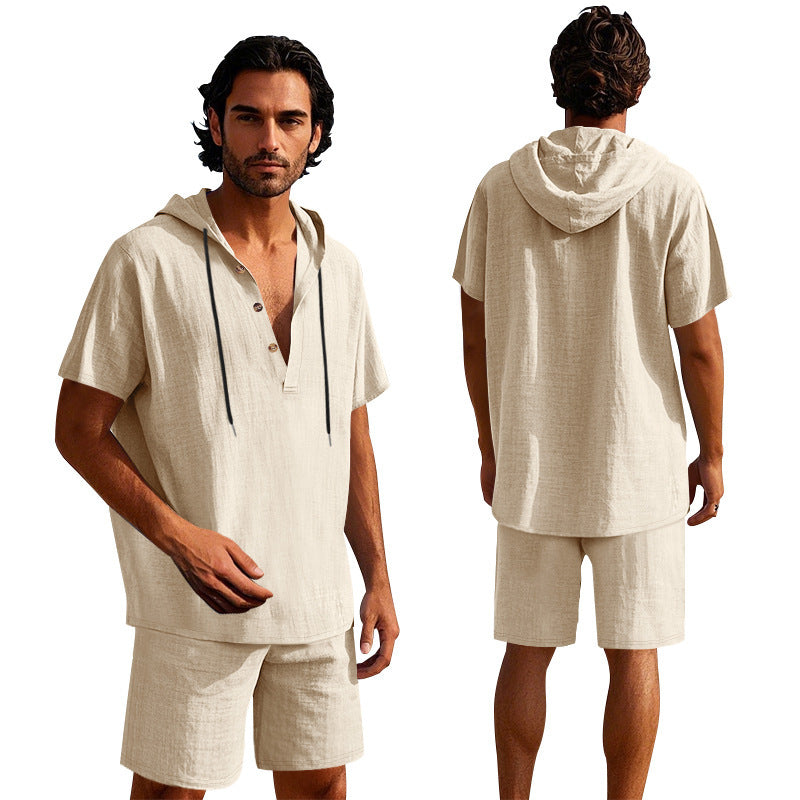 Herren Jogginganzug Kapuze Kurze Hose Sportlich Modern