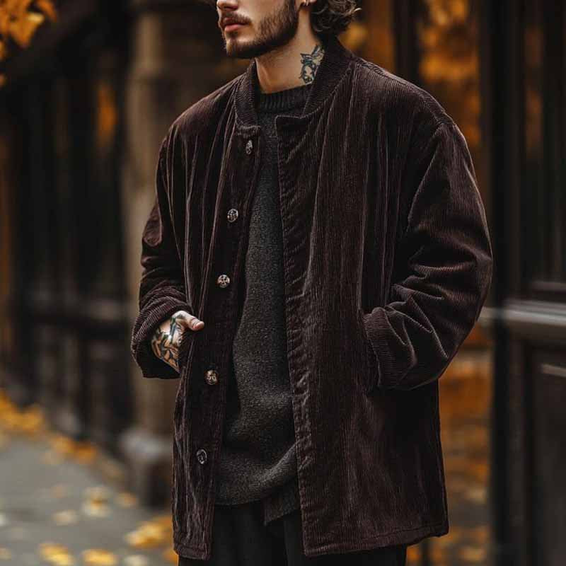 Herren Samtjacke Knopfverschluss Taschen Elegant Schwarz - BerlinGlamour