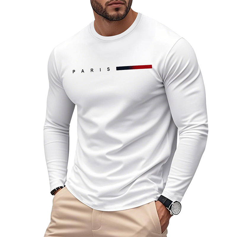 Herren Langarm T-Shirt mit modernem Paris-Druck und elastischem Saum Berlin Glamour → Herren T-Shirt Langarm mit Paris-Druck, modern, elastisch und Berlin-Glamour