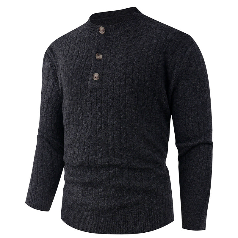 Herren Pullover Grobstrick Modern Schalkragen Knopfdesign
