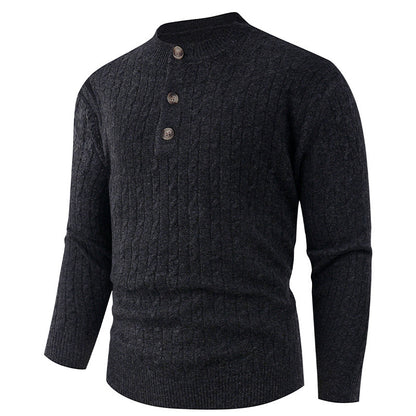 Herren Pullover Grobstrick Modern Schalkragen Knopfdesign