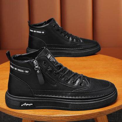 Herren Leder Sneaker Schwarz Hochwertig