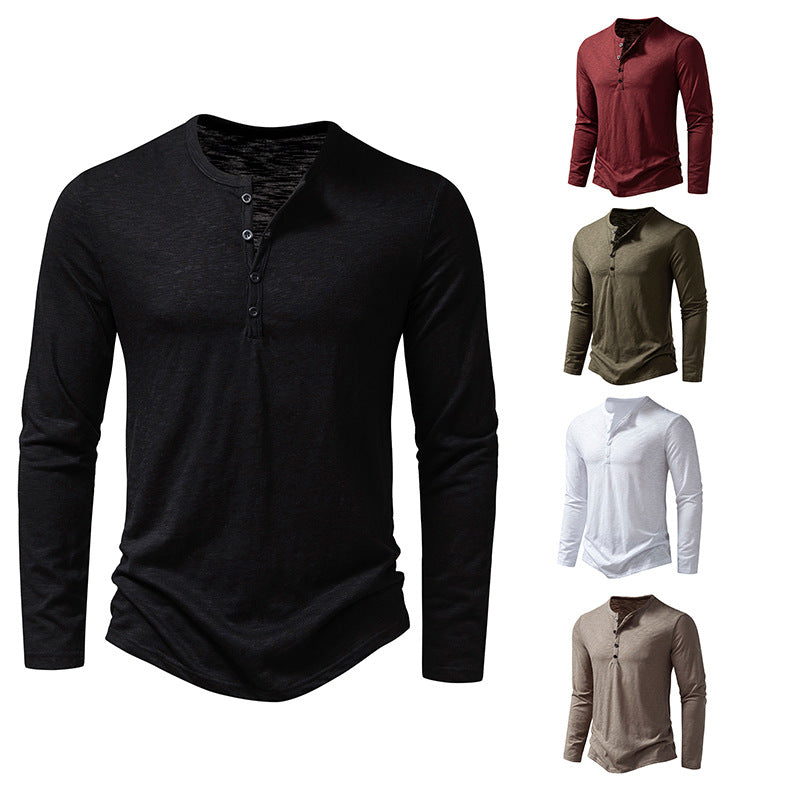 Herren Langarmshirt Lässig Knopfleiste Modern