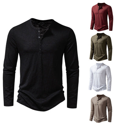 Herren Langarmshirt Lässig Knopfleiste Modern