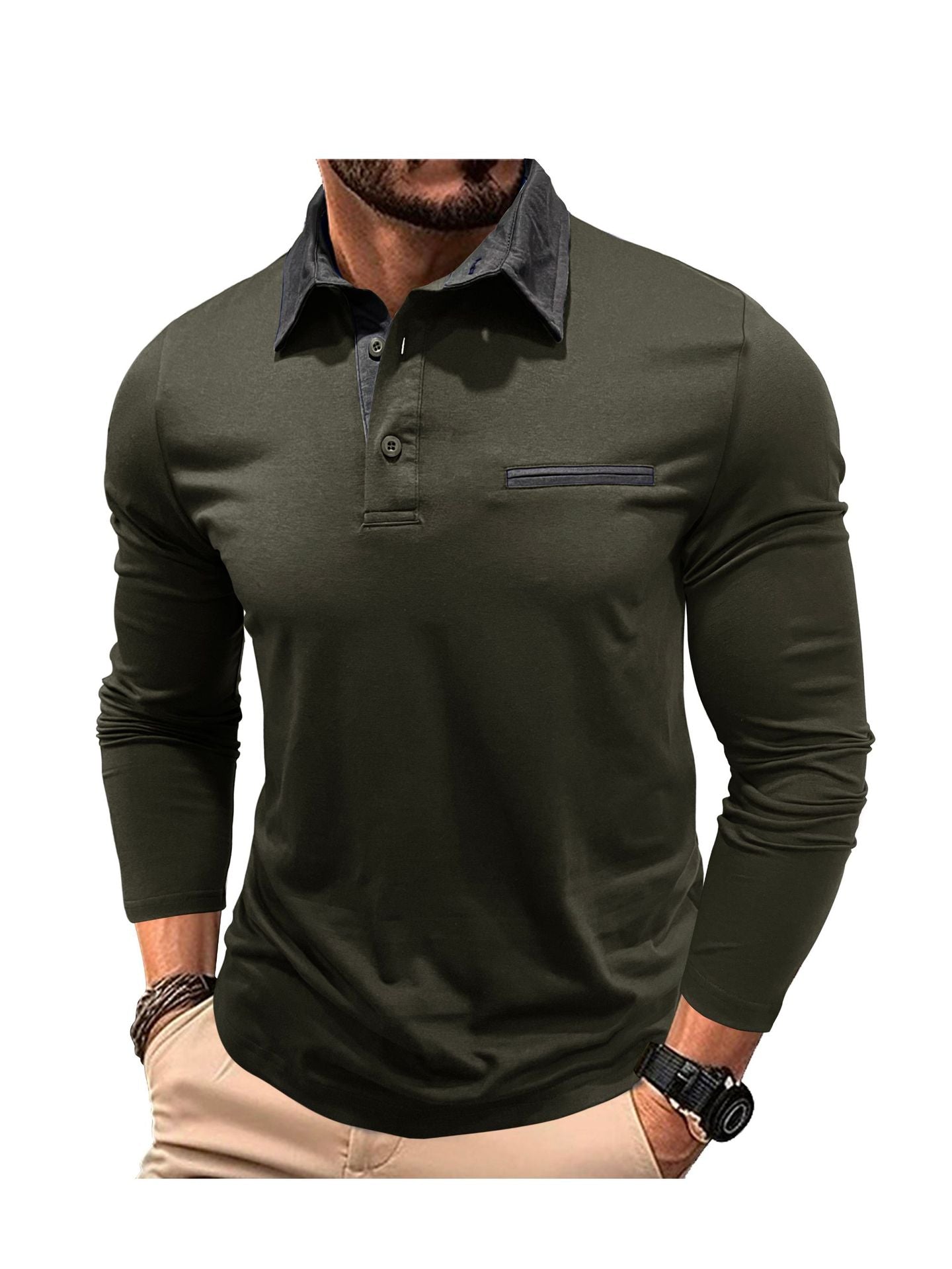 Herren Poloshirt Modern Kragen Taschen Elegant