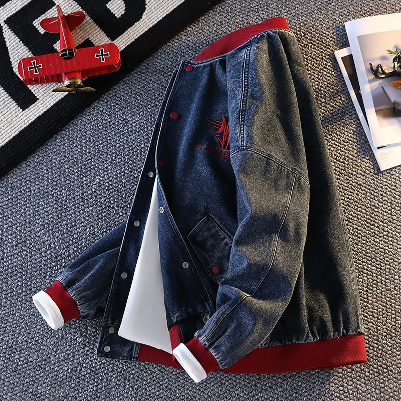 Herren Jeansjacke Sportlich Mit Logo Aufdruck
