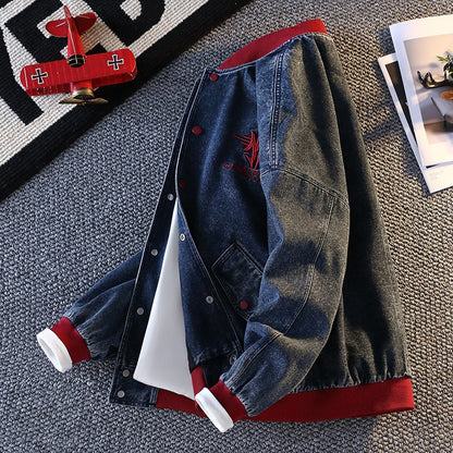 Herren Jeansjacke Sportlich Mit Logo Aufdruck