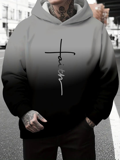 Herren Kapuzenpullover Grau Meliert mit Schriftzug