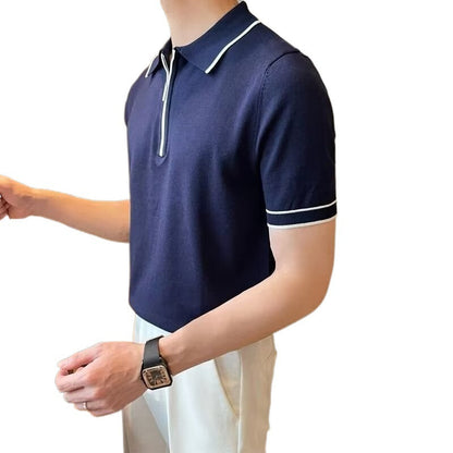 Herren Poloshirt Modern Slim Fit Mit Reißverschluss