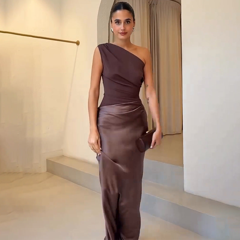 Elegantes Frauen Maxikleid One Shoulder Lang