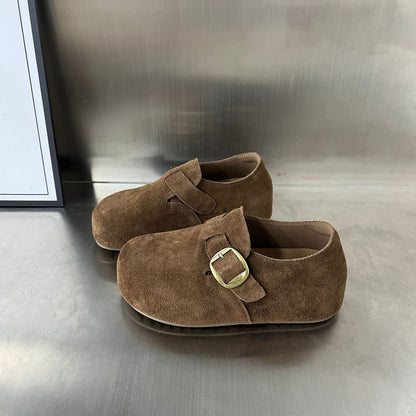 Damen Clogs Wildleder Komfort Bequem Schnallenverschluss