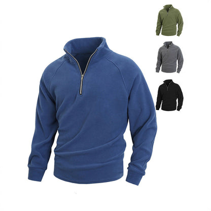 Herren Fleece-Pullover Reißverschluss Kragen Hoch Modern - BerlinGlamour