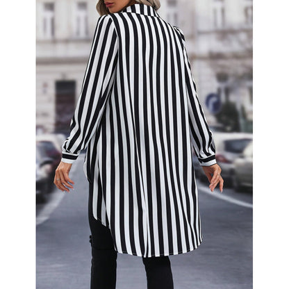 Damen Hemdbluse Langarm Streifenmuster Asymmetrisch Modern