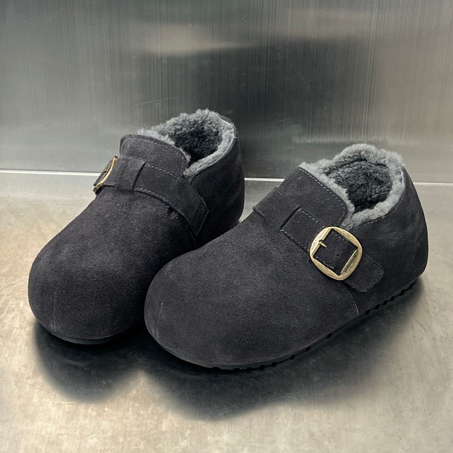Damen Clogs Warm Wildleder Kuschelig Schnallenverschluss
