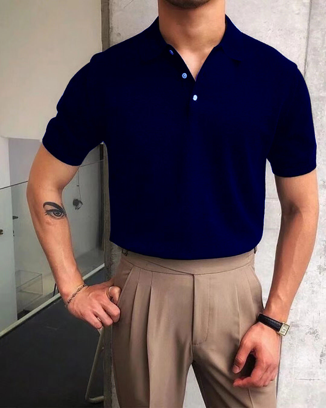 Herren Polo-Shirt Atmungsaktiv Elegant Kragen Baumwolle