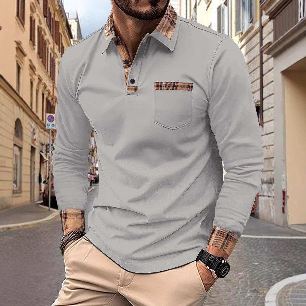 Herren Poloshirt Langarm Kariert Modern