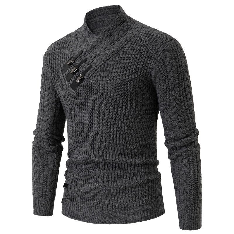 Herren Strickpullover Eleganter Schalkragen Zopfmuster Modern